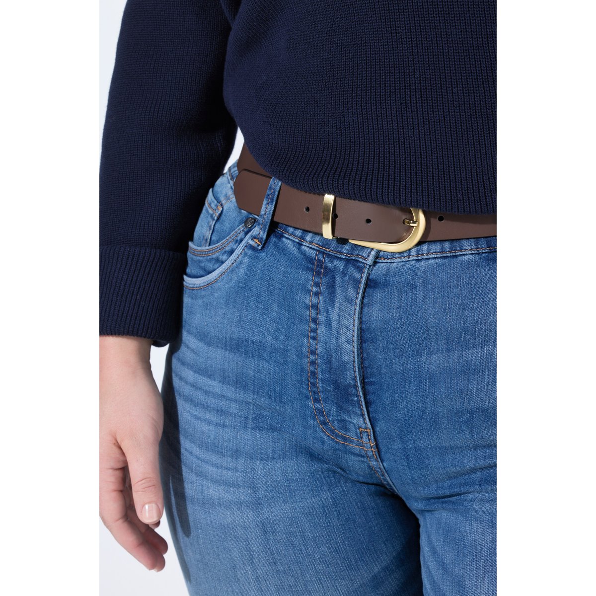 Ceinture réversible en cuir, boucle dorée acajou, ULLA POPKEN
