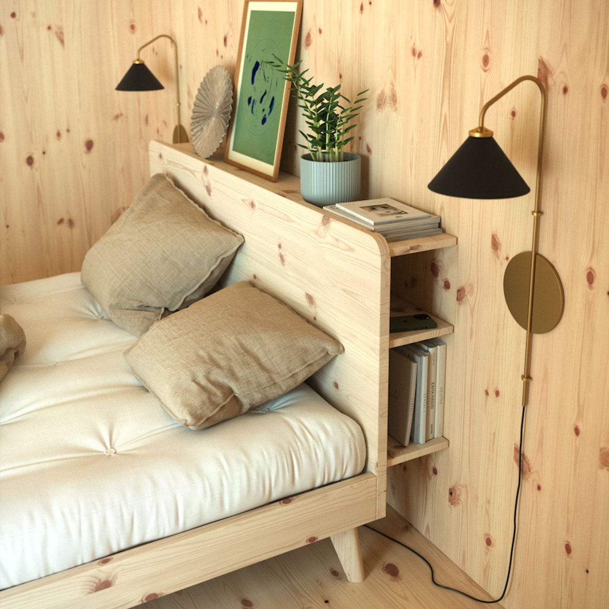Lit en pin massif + matelas futon - RETREAT BED bois clair, KARUP DESIGN