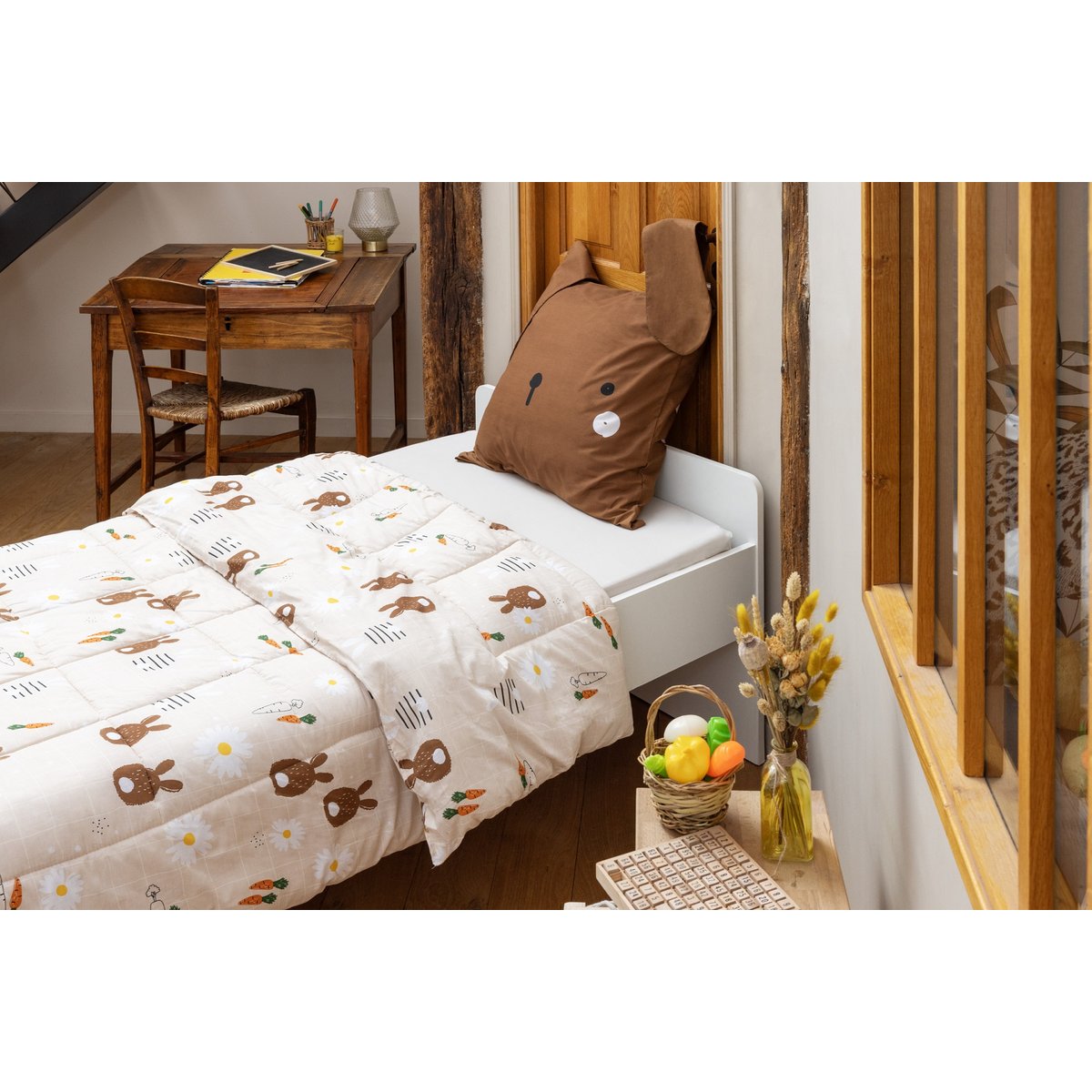 Couette coton imprimee Pompon le petit lapin beige, EDEN