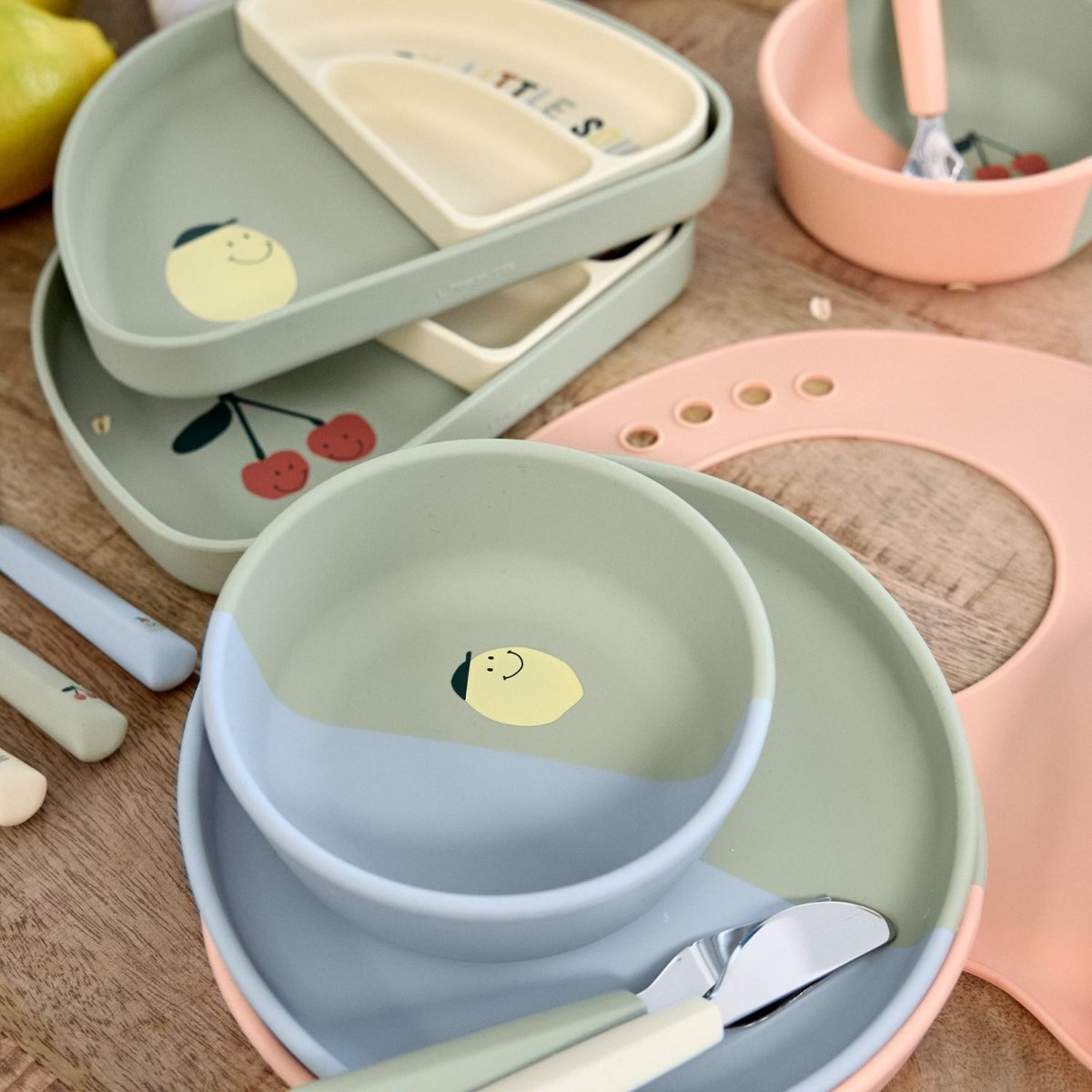 Couverts vert, rose, beige, LASSIG