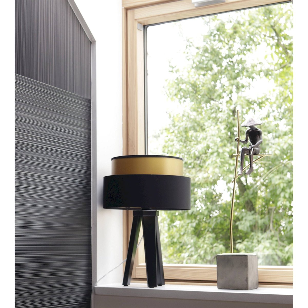 Lampe à poser ronde, DUO ELLEGANT noir satiné avec intérieur doré, BPS KONCEPT