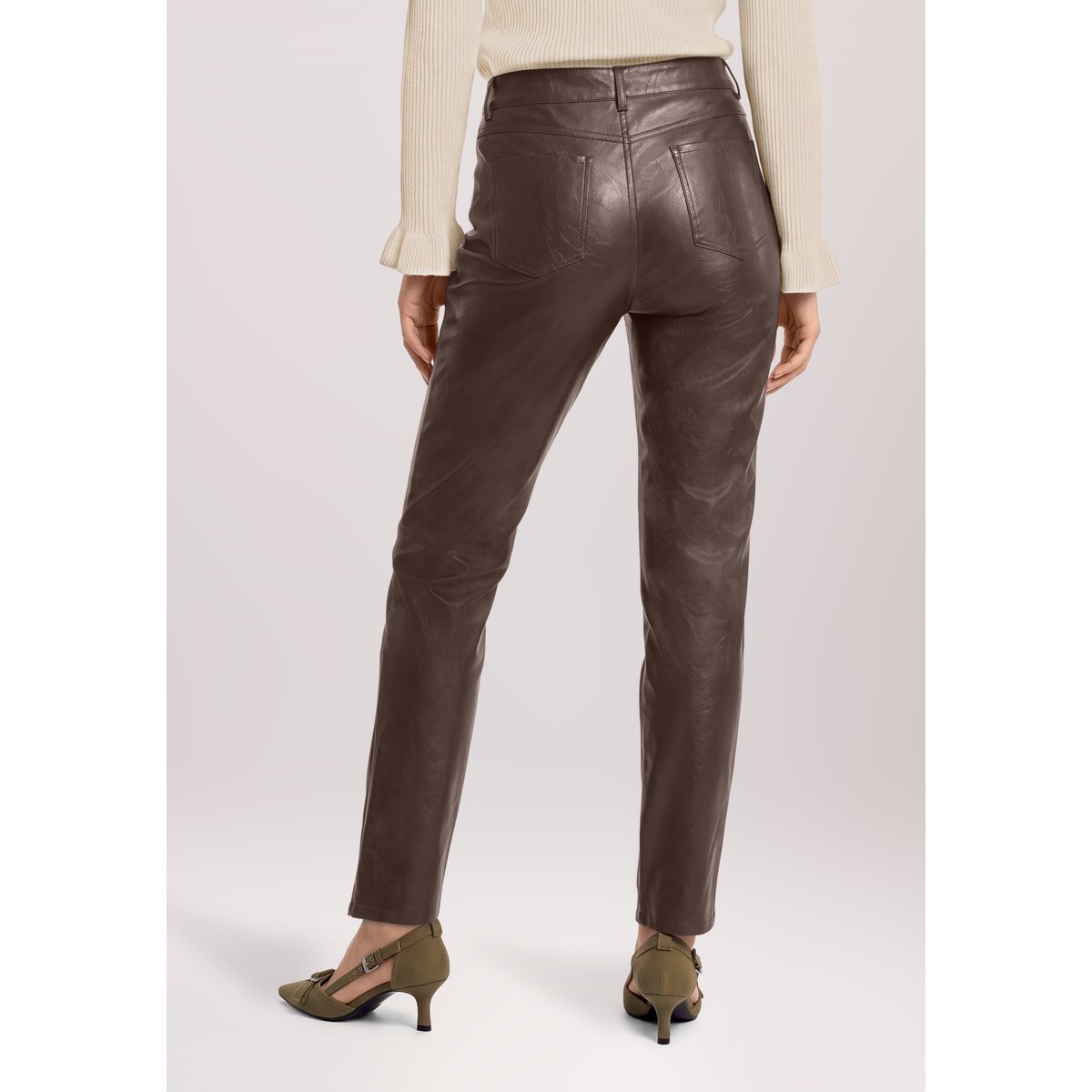 Pantalon en simili cuir à poches deep cognac, CARTOON