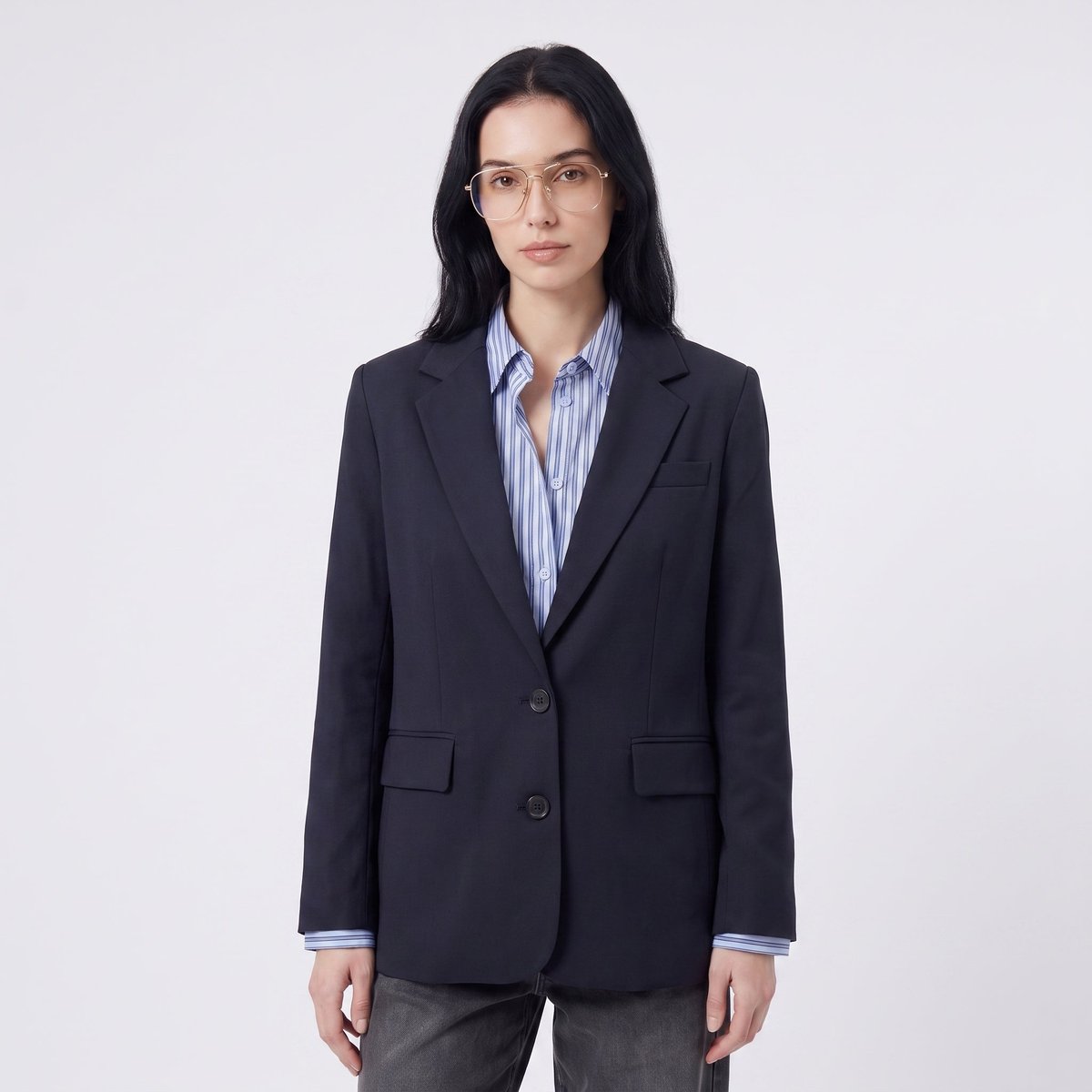 Veste tailleur manches longues avec poches à rabat EVISSAE bleu marine, ARTLOVE