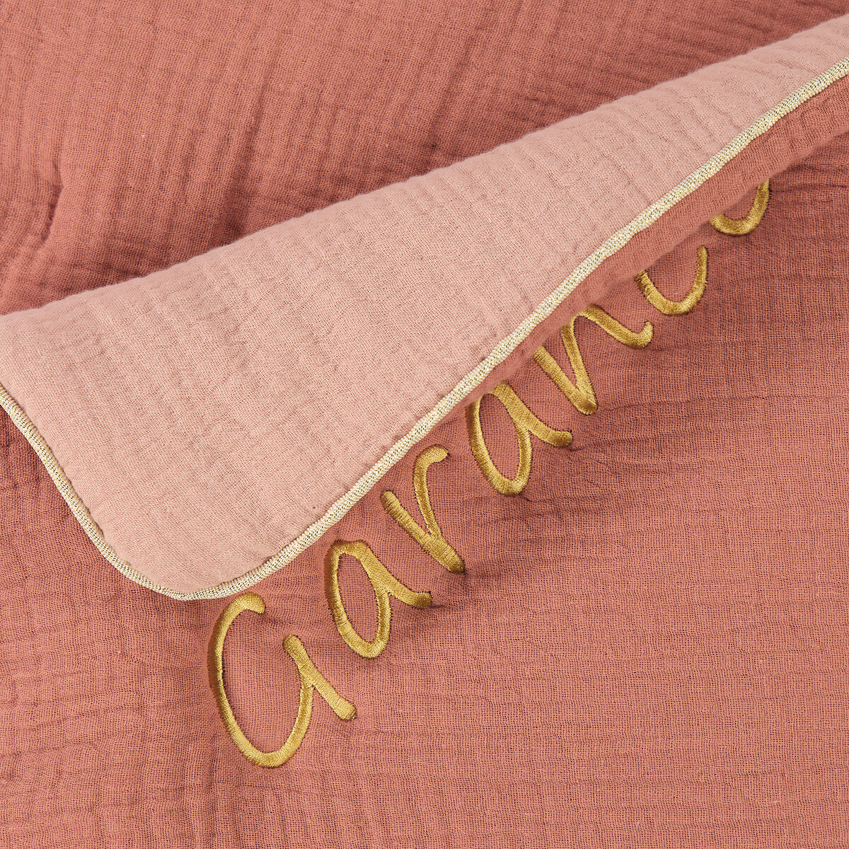 Couverture bébé personnalisée gaze de coton, Kumla terre de sienne/vieux rose, LA REDOUTE INTERIEURS