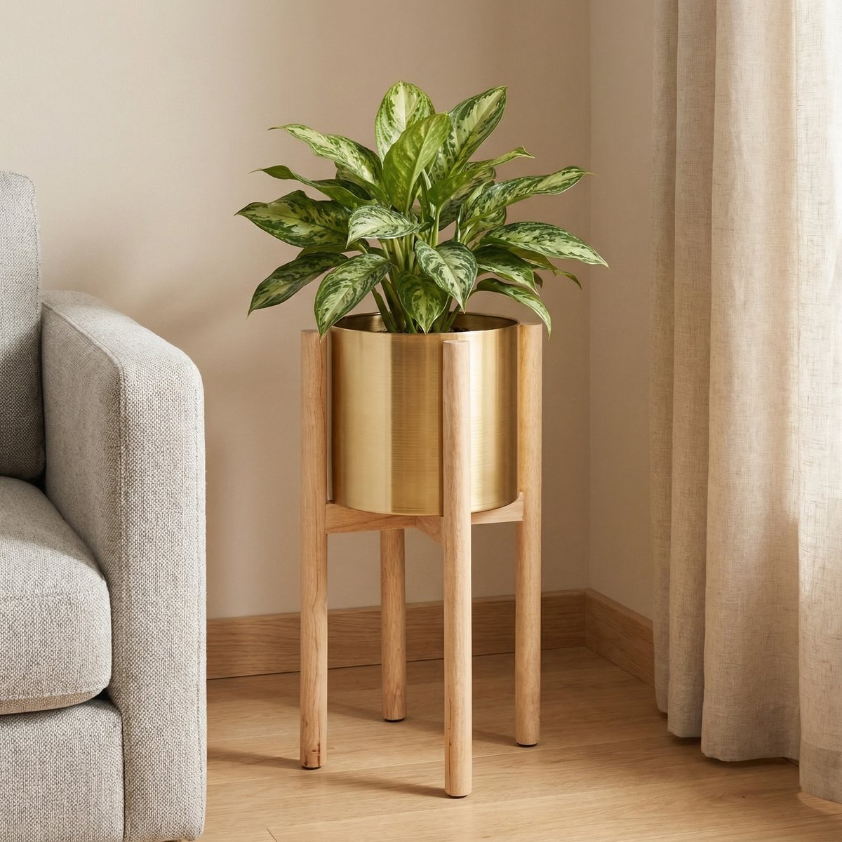 Cache-Pot en métal H51 AMAYA doré, SIA DECO