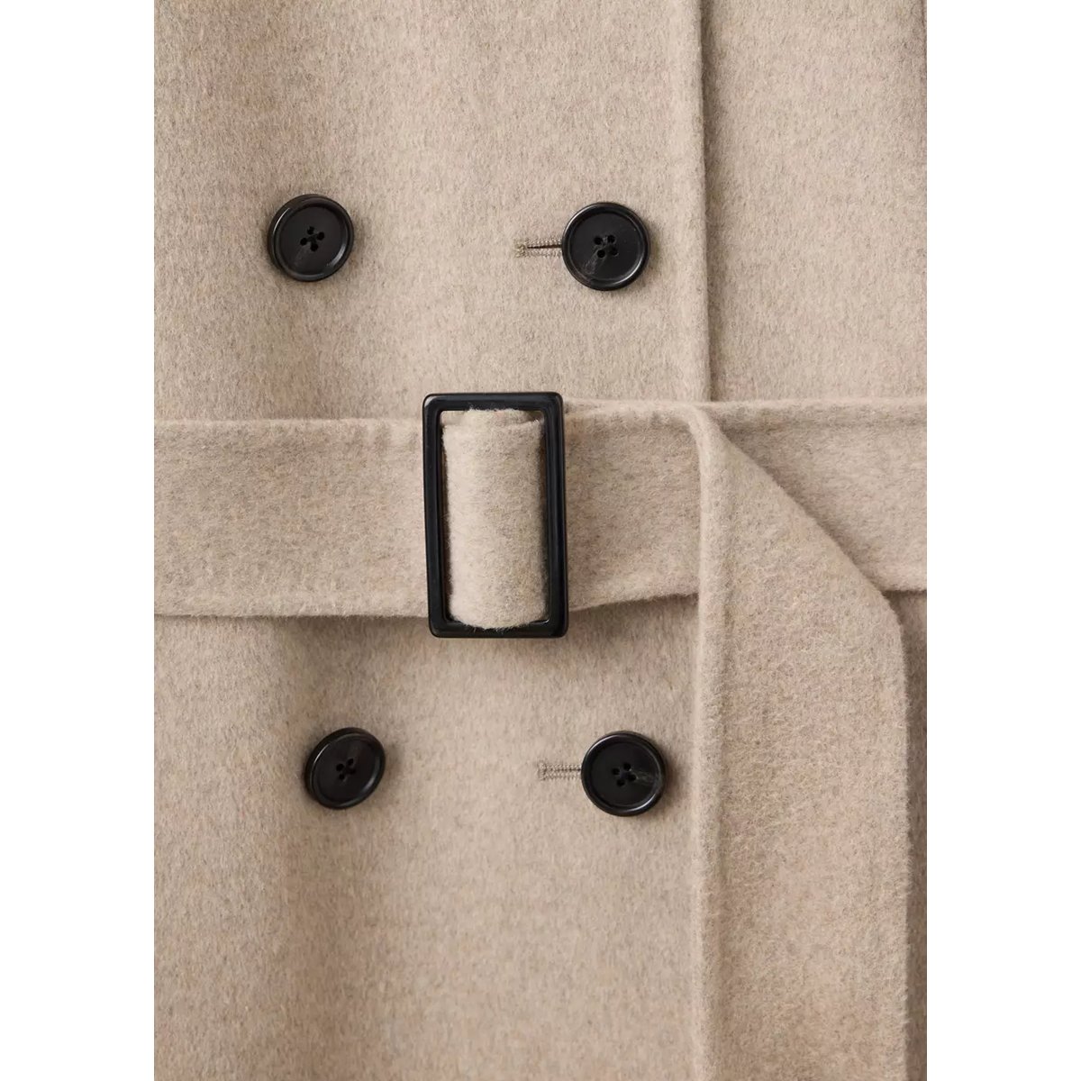 Manteau en laine à col cheminée et ceinture marron moyen, MANGO