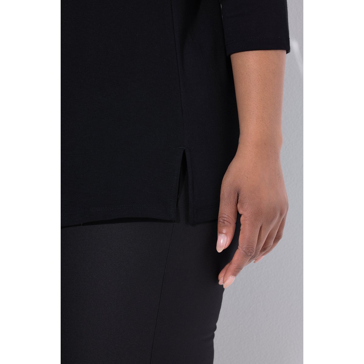 T-shirt évasé en coton Pima noir, ULLA POPKEN