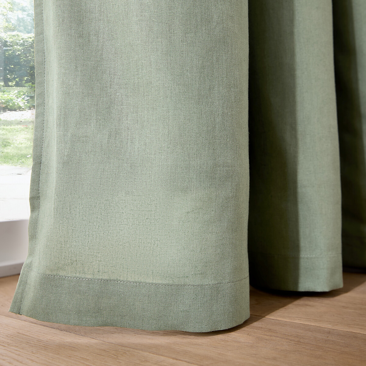 Tenda oscurante, in lino e cotone, con passamaneria arricciata ed effetto ondulato, Lincot verde, LA REDOUTE INTERIEURS