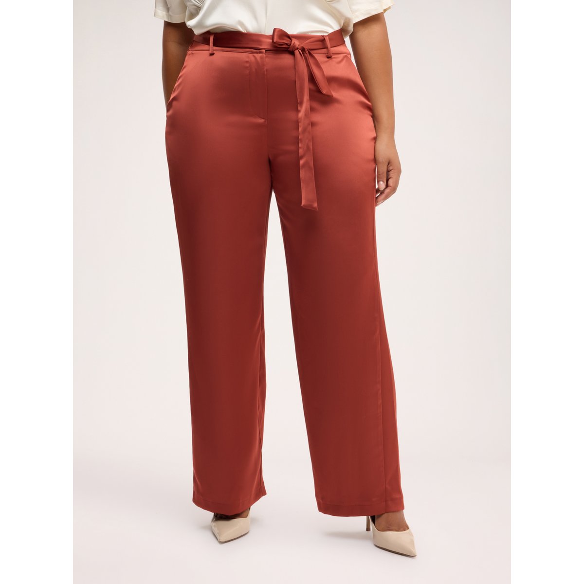 Pantalon en satin avec ceinture marron, FIORELLA RUBINO