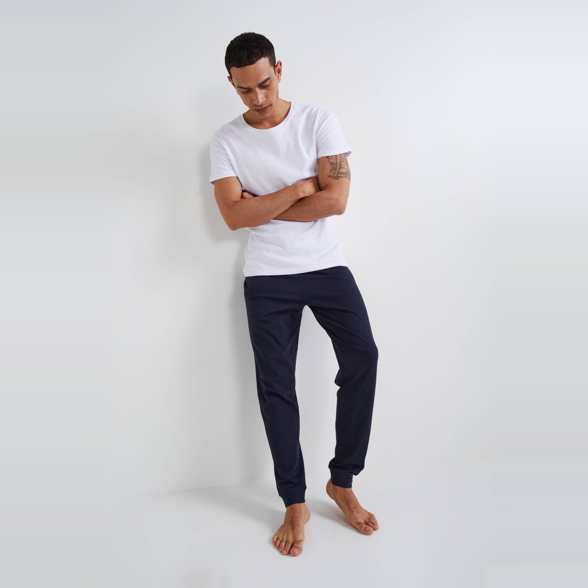 Pantalon en jersey de coton BIO marine, MONOPRIX