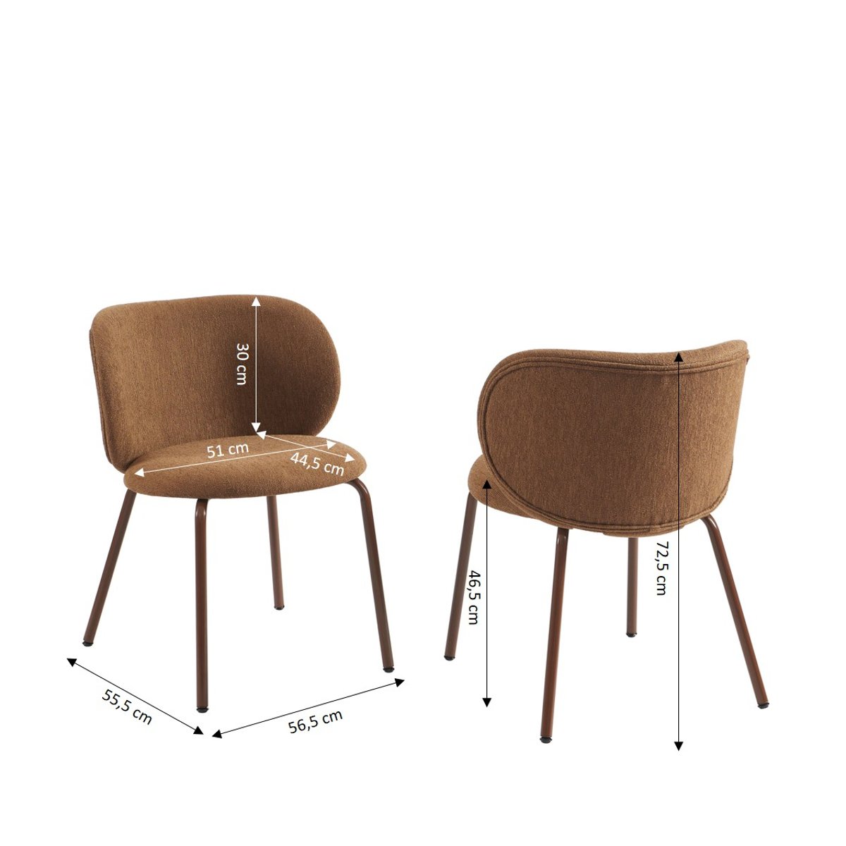 Lot de 2 chaises en tissu et acier SERENA marron, SORELH