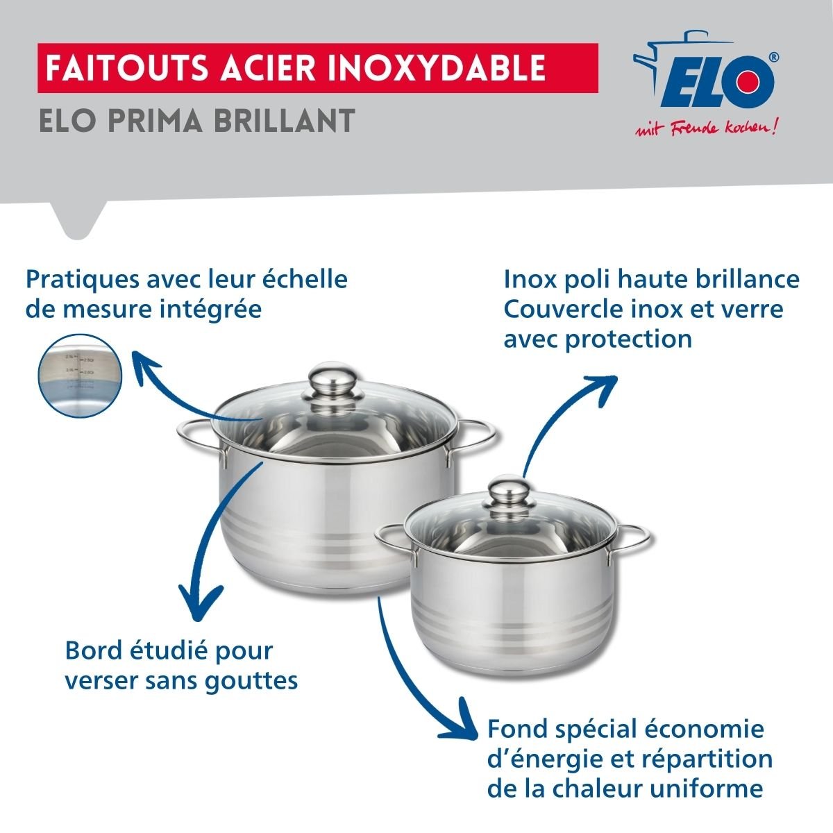 Batterie 2 poêles 20/32cm + 2 faitouts 20/24cm PRIMA BRILLANT noir, ELO