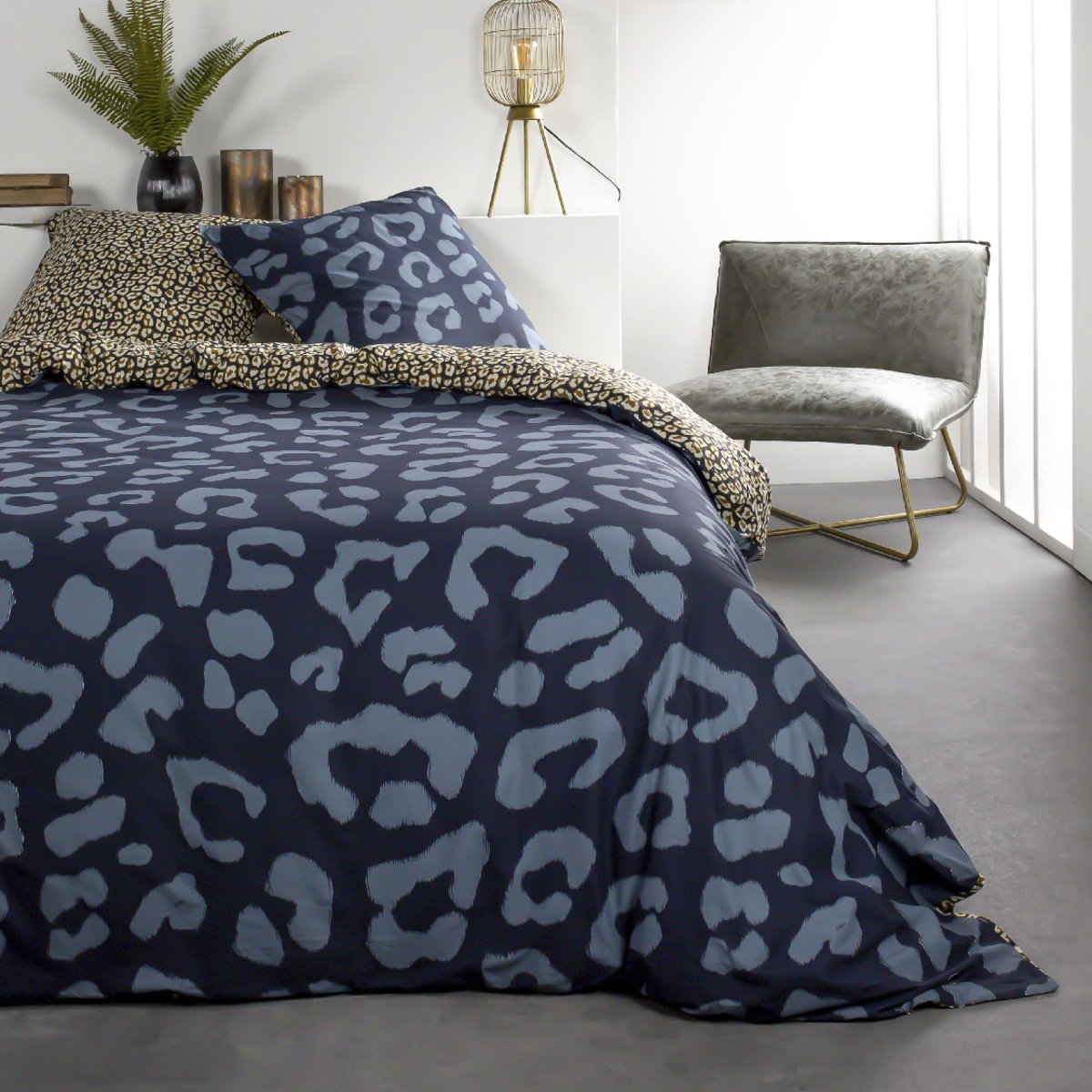 Parure de lit coton 2 personnes imprimé animalier SUNSHINE bleu, TODAY