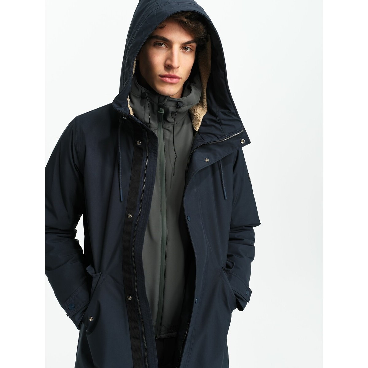 Parka longue doublée sherpa MOCOPI bleu marine, AIGLE