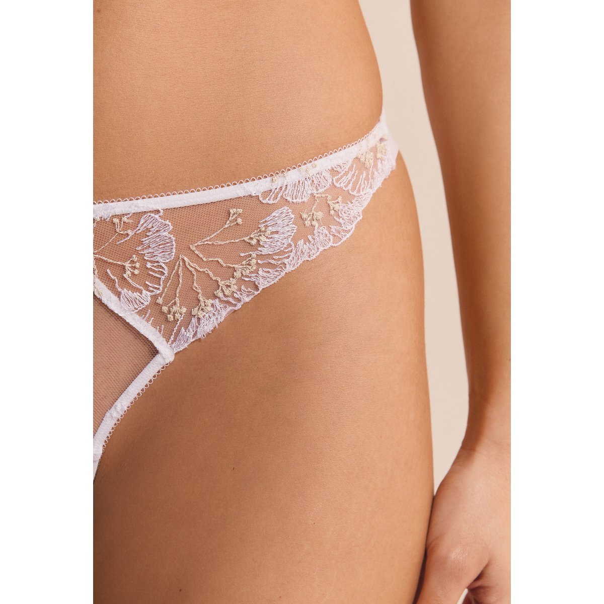 Tanga en broderie FLOWERS blanc, ETAM