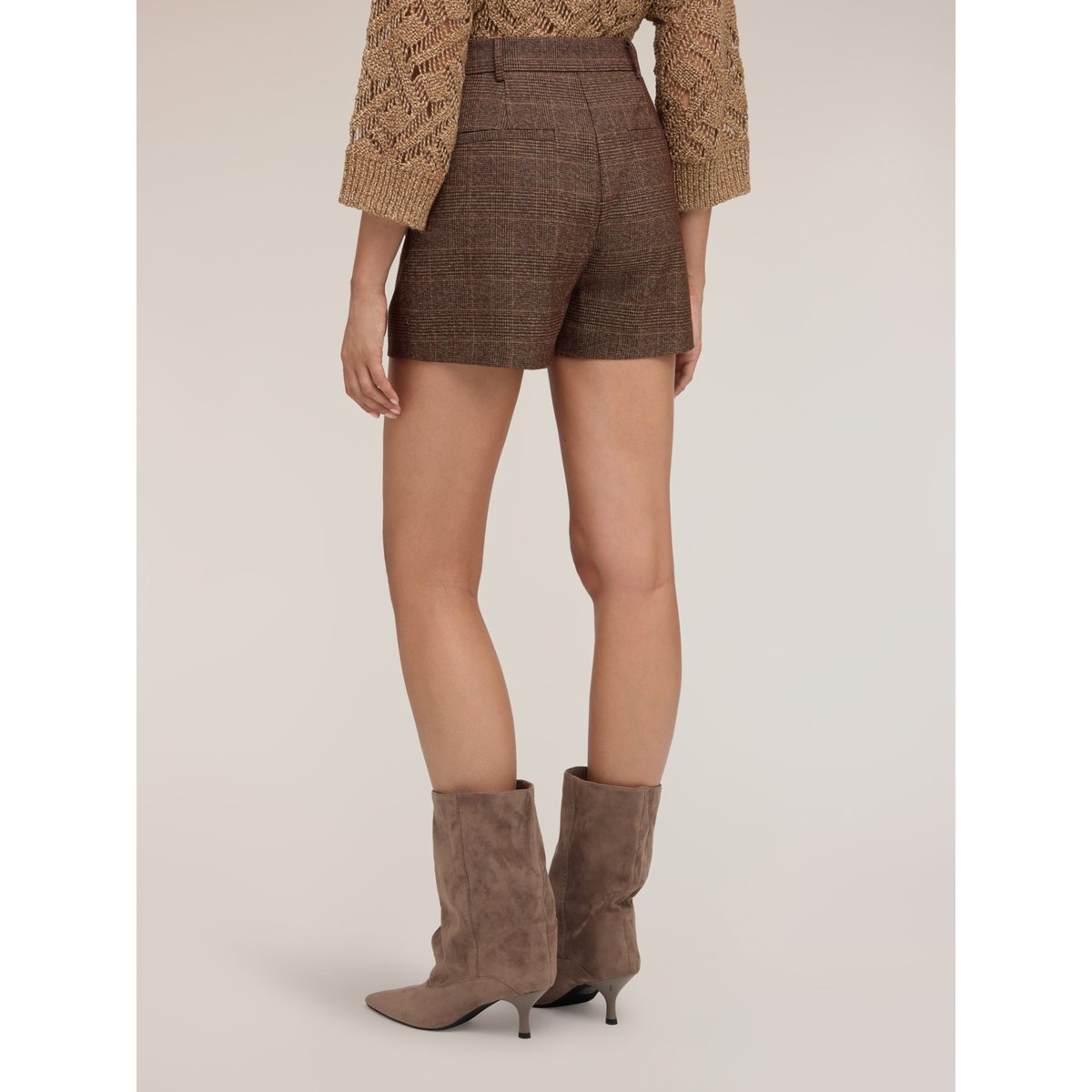 Short taille haute motif carreaux marron, MOTIVI