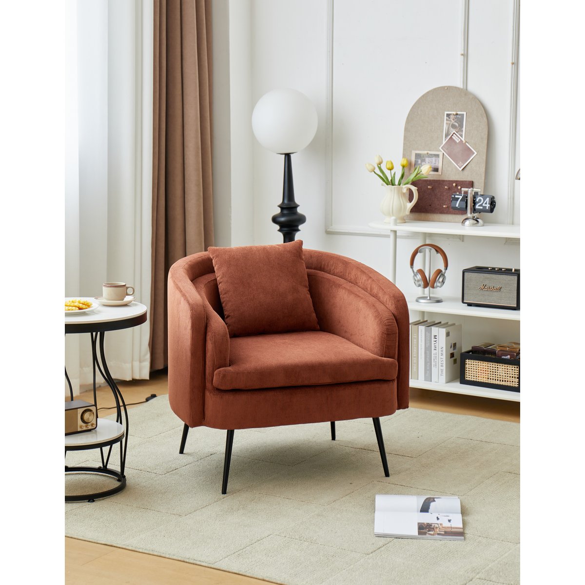 Fauteuil de salon en velours côtelé, DUKE terracotta, NORDLYS
