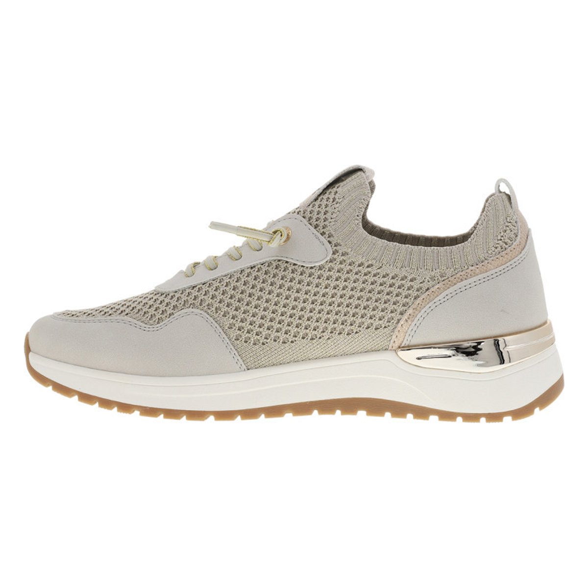 Baskets running sable à talon plat et à slip-on avec des lacets dorés décoratifs beige, MUSTANG