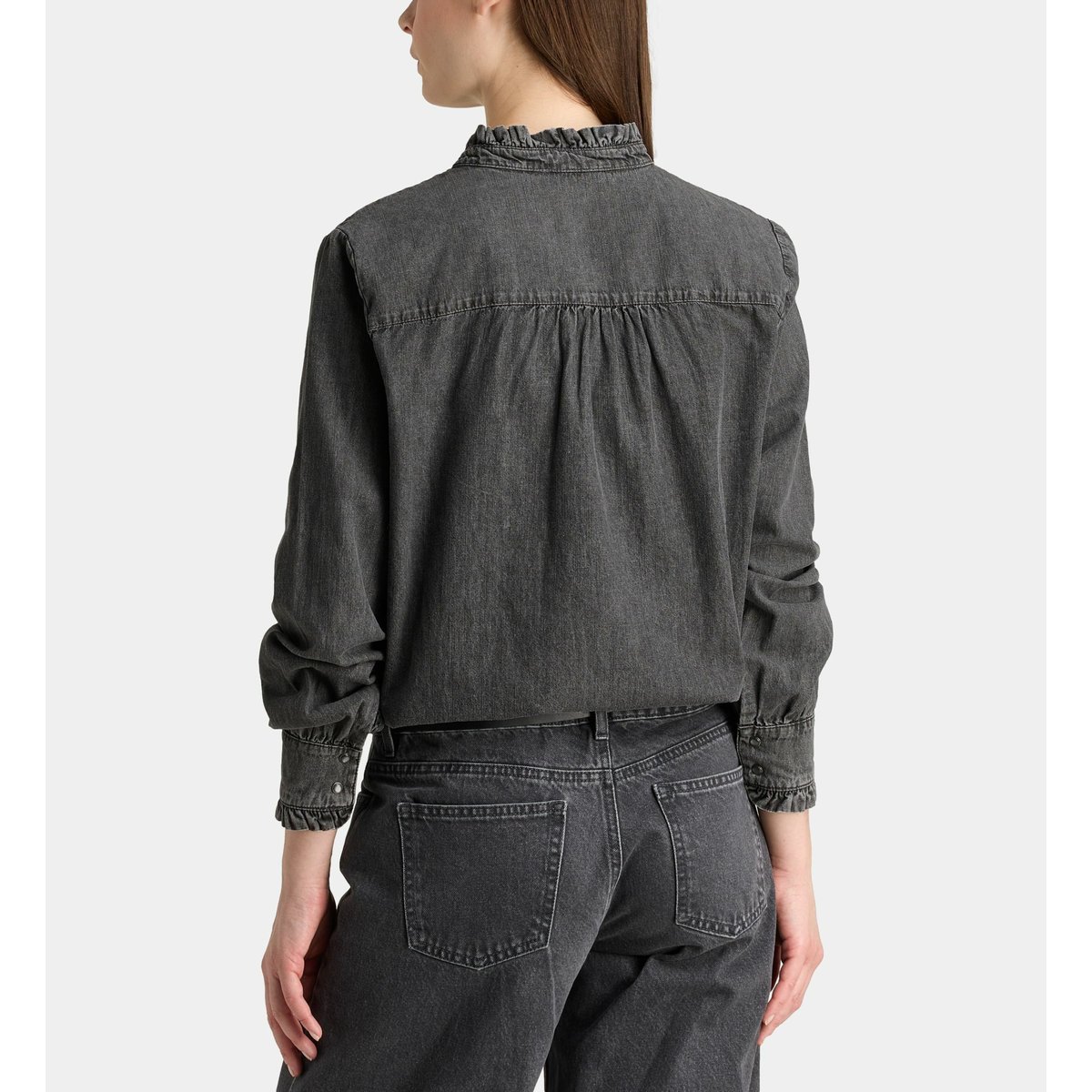 Chemise droite detroit en coton gris moyen, GALERIES LAFAYETTE