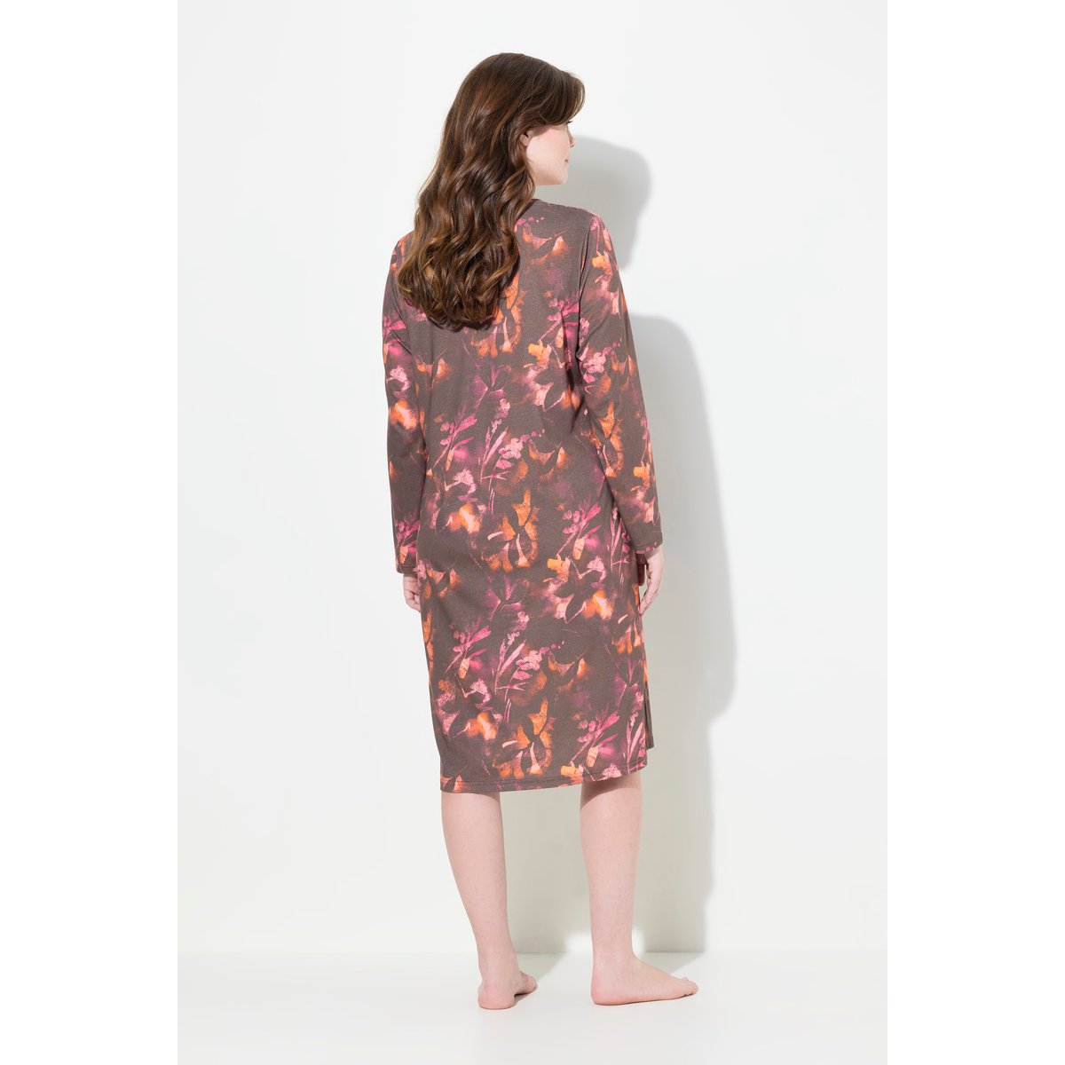 Chemise de nuit à col tunisien et manches taupe foncé, ULLA POPKEN