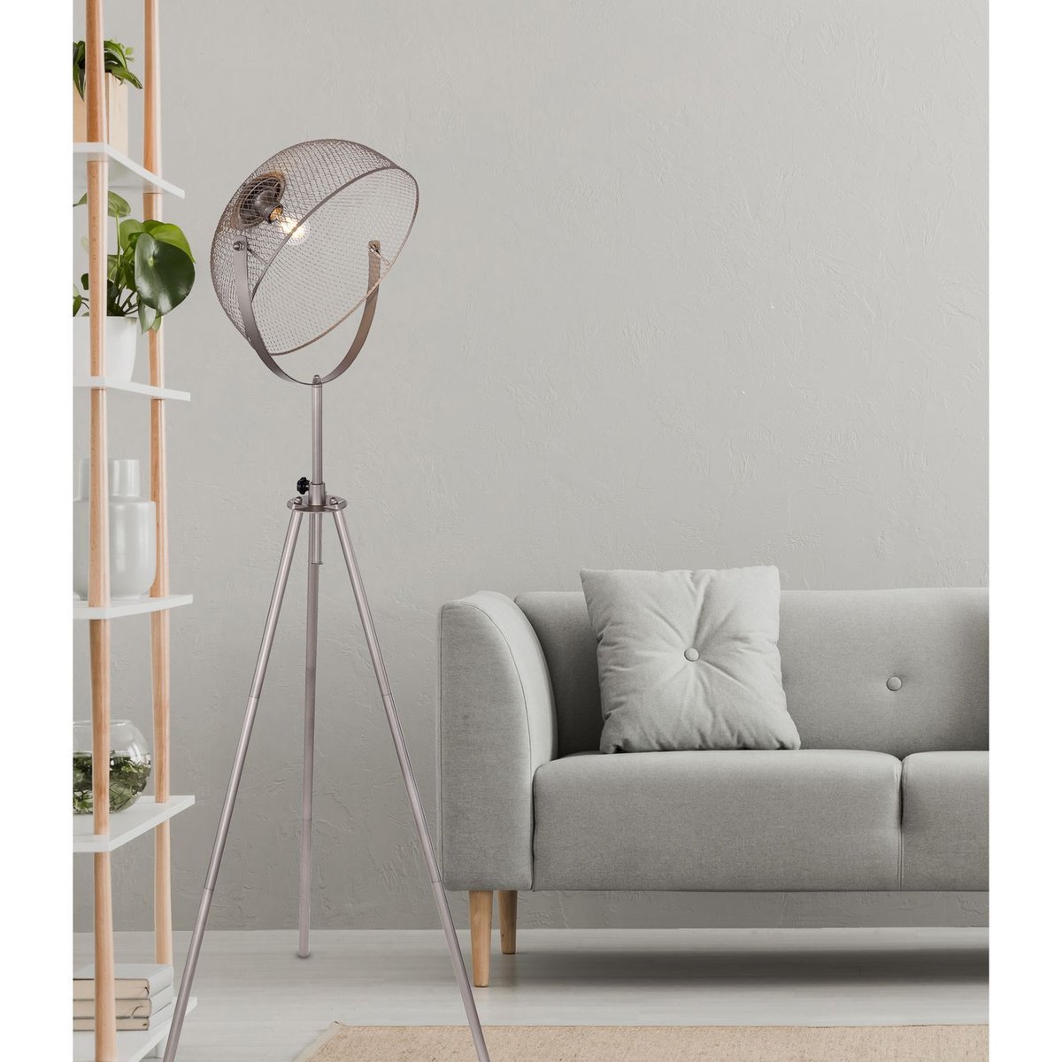Lampadaire trépied style cinéma en métal design vintage MONIG gris foncé, GLOBO LIGHTING