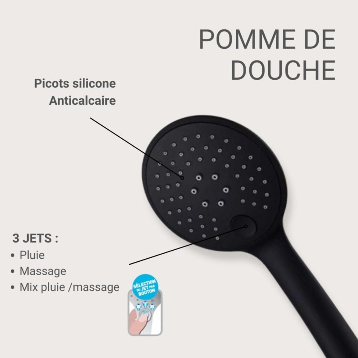 Douchette ronde ABS 3 jets NAYA noir, MOB IN