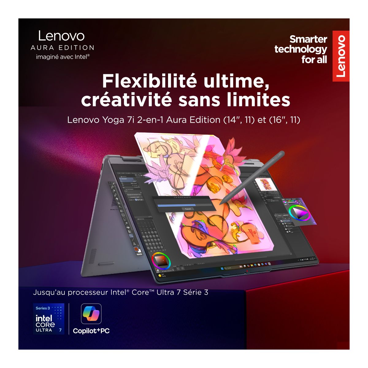 Ordinateur portable Yoga 7 2-in-1 14IPH11 U7 14" Tactile OLED Intel Core Ultra 7 355 16 Go RAM LPDDR5x SSD 512 Go couleur unique, LENOVO