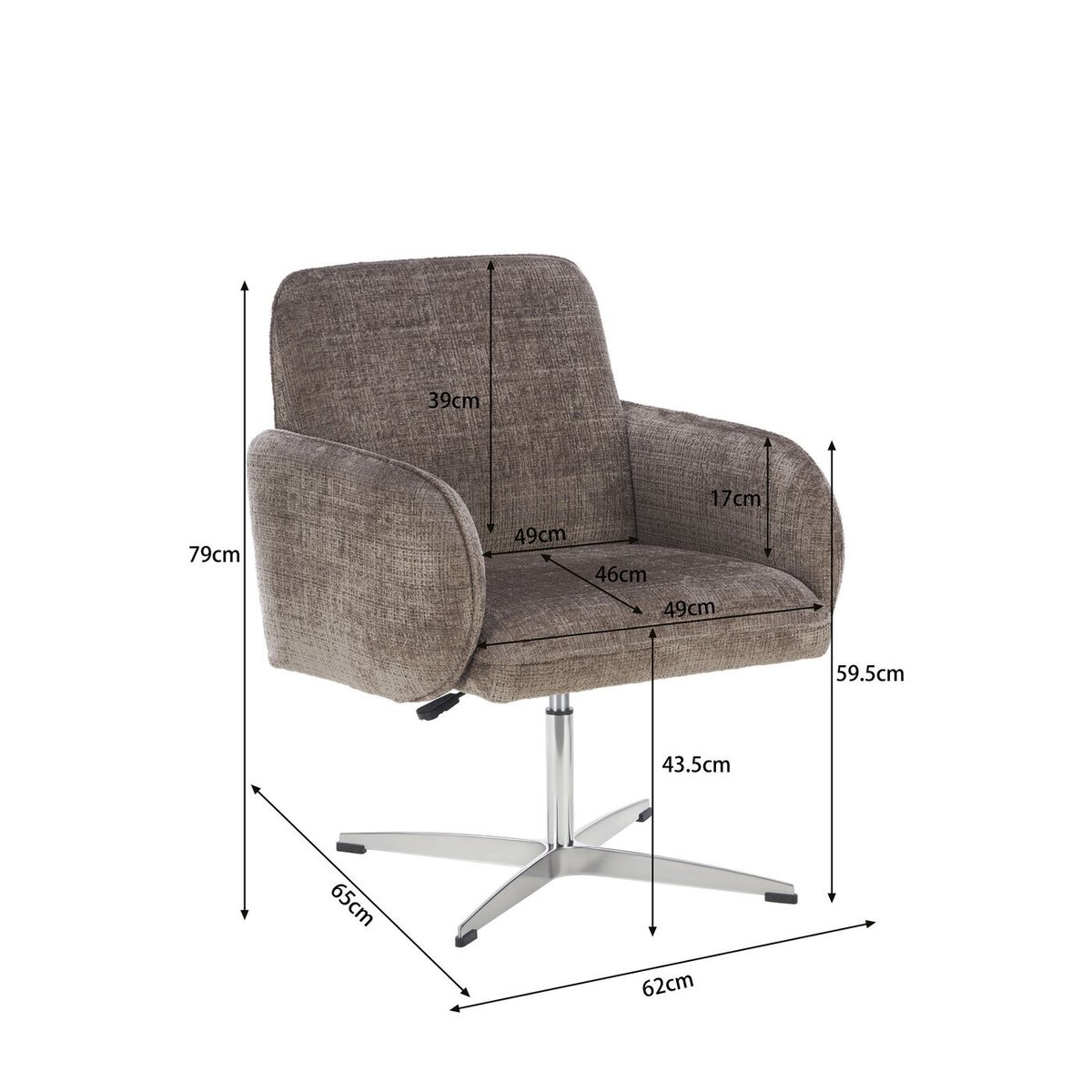 Chaise avec accoudoirs pivotante, TABEA gris, KARE DESIGN
