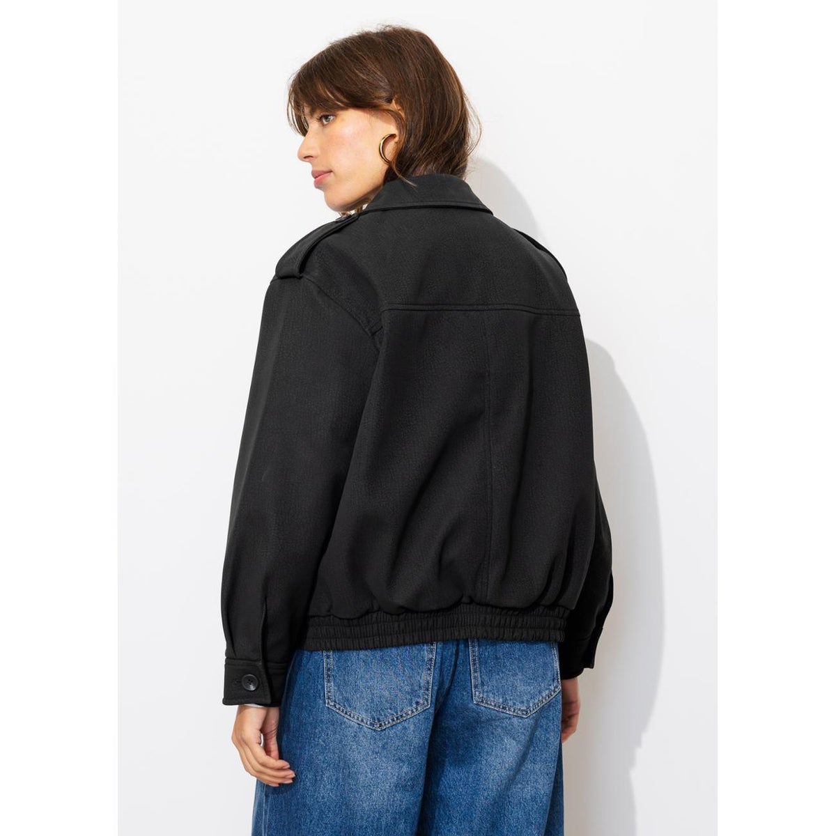 Blouson simili effet grainé noir, PROMOD