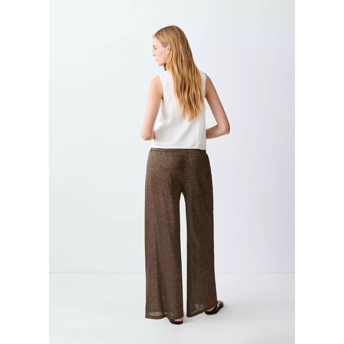 Pantalon droit maille Fil textile marron, MANGO TEEN