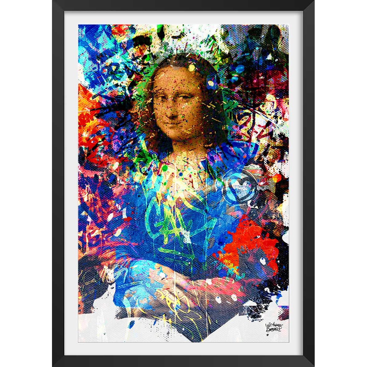 Affiche graffiti Affiche illustration joconde affiche + cadre en bois - noir, HEXOA
