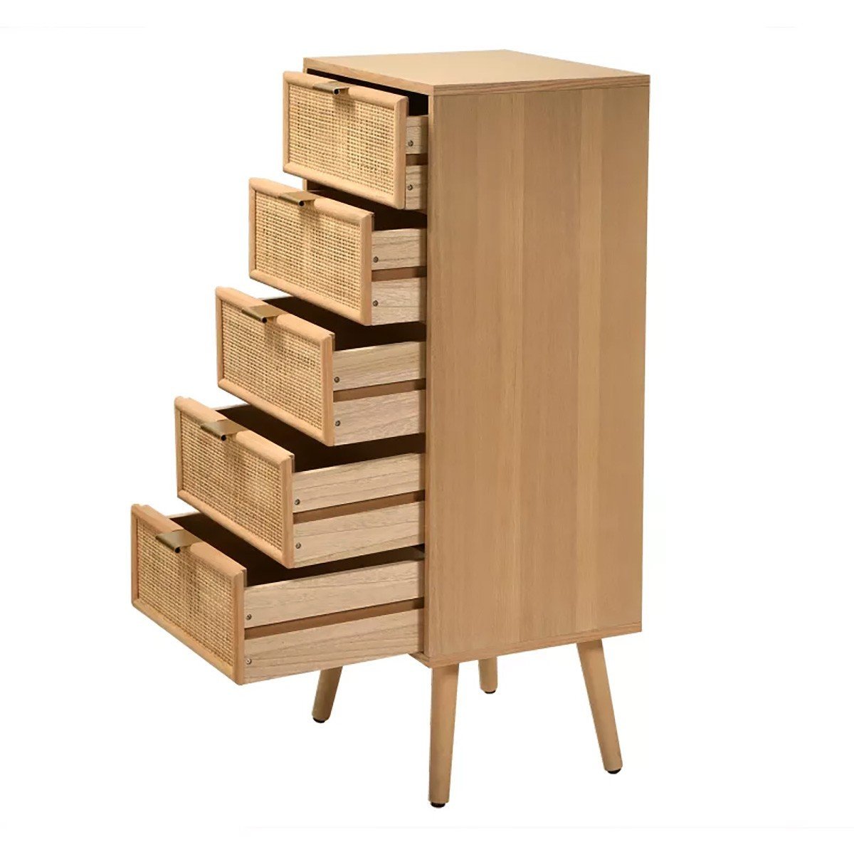 Chiffonnier 5 tiroirs façades en rotin naturel - L36.5 x H100.5 cm - MIYA bois clair, CALICOSY
