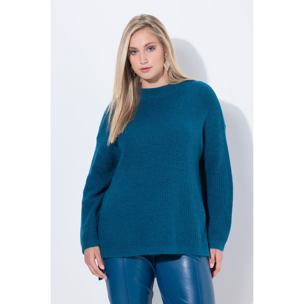 Pull oversized en maille côtelée bleu pétrole, ULLA POPKEN