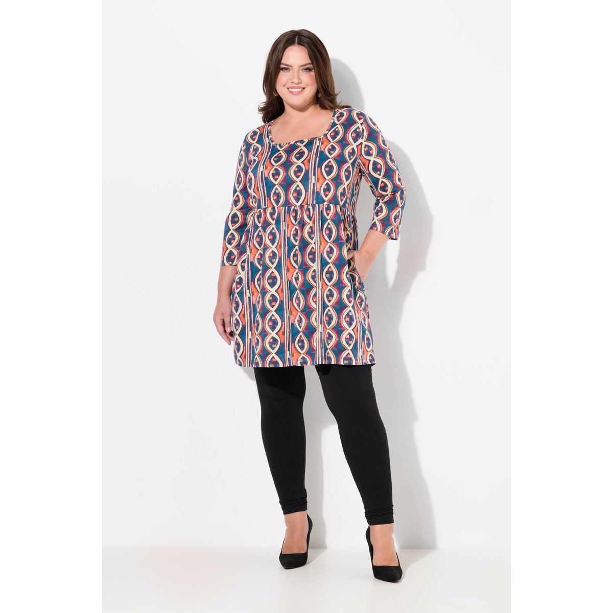 T-shirt long imprimé, coupe évasée magenta foncé, ULLA POPKEN