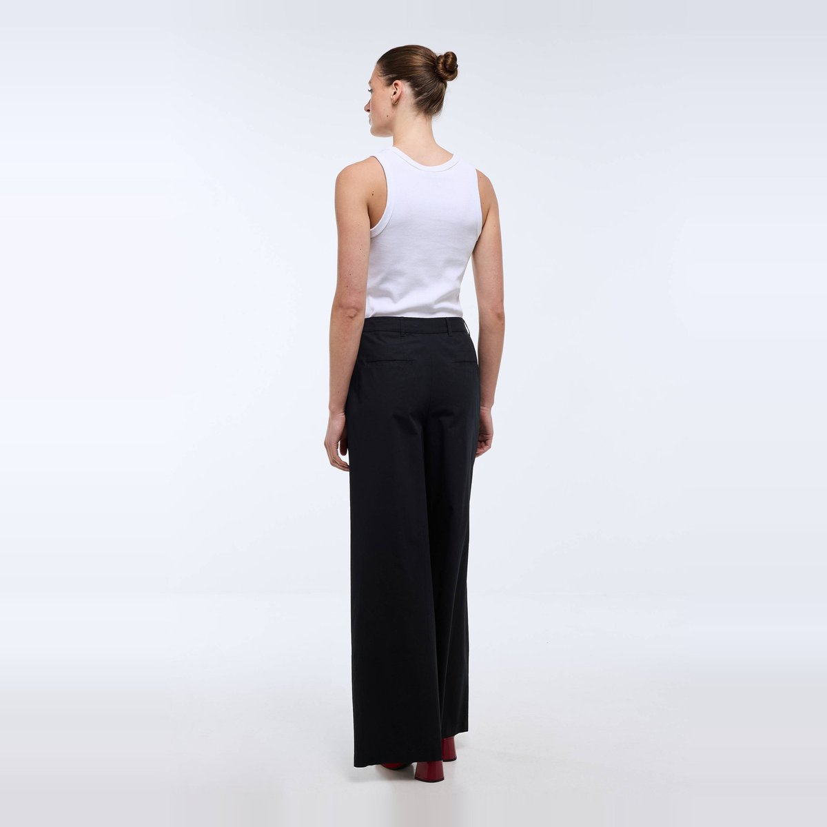 Pantalon en popeline de coton noir, MONOPRIX