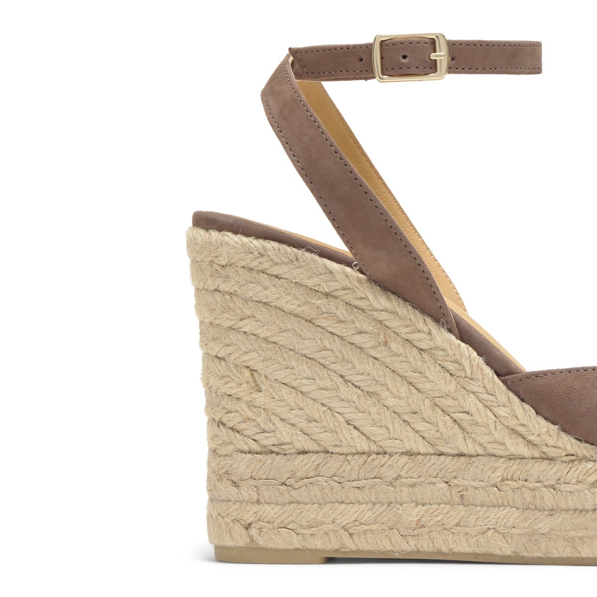 Sandales compensées en cuir et jute tressée à bride cheville BROOK EXTRA PLATFORM taupe, CASTANER