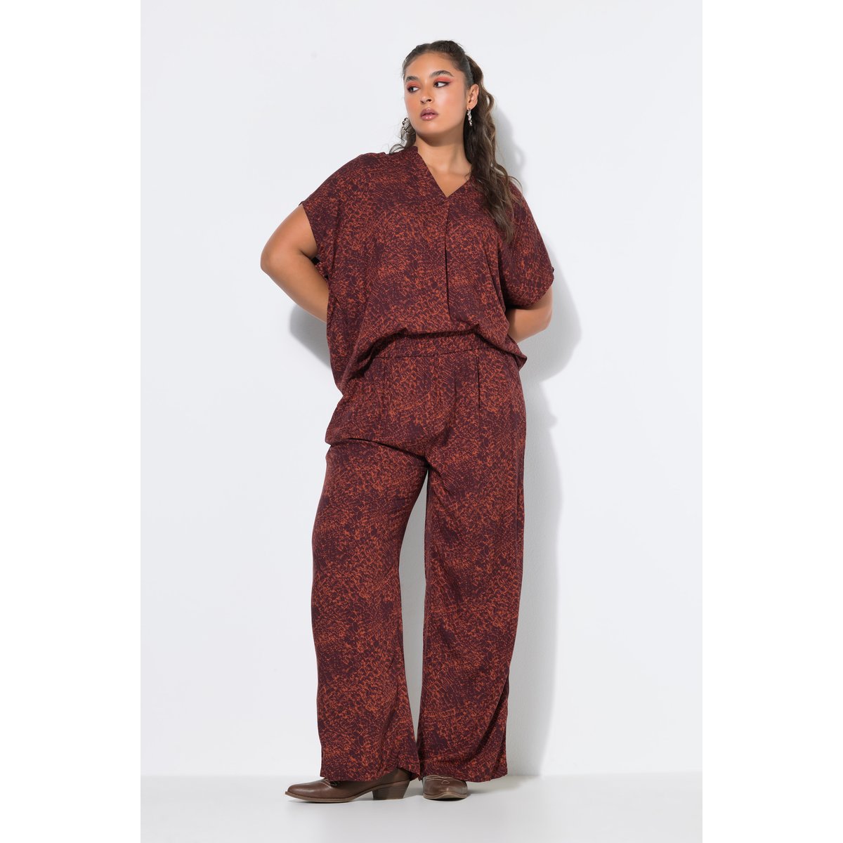 Pantalon palazzo, jambe large, imprimé croco marron, STUDIO UNTOLD