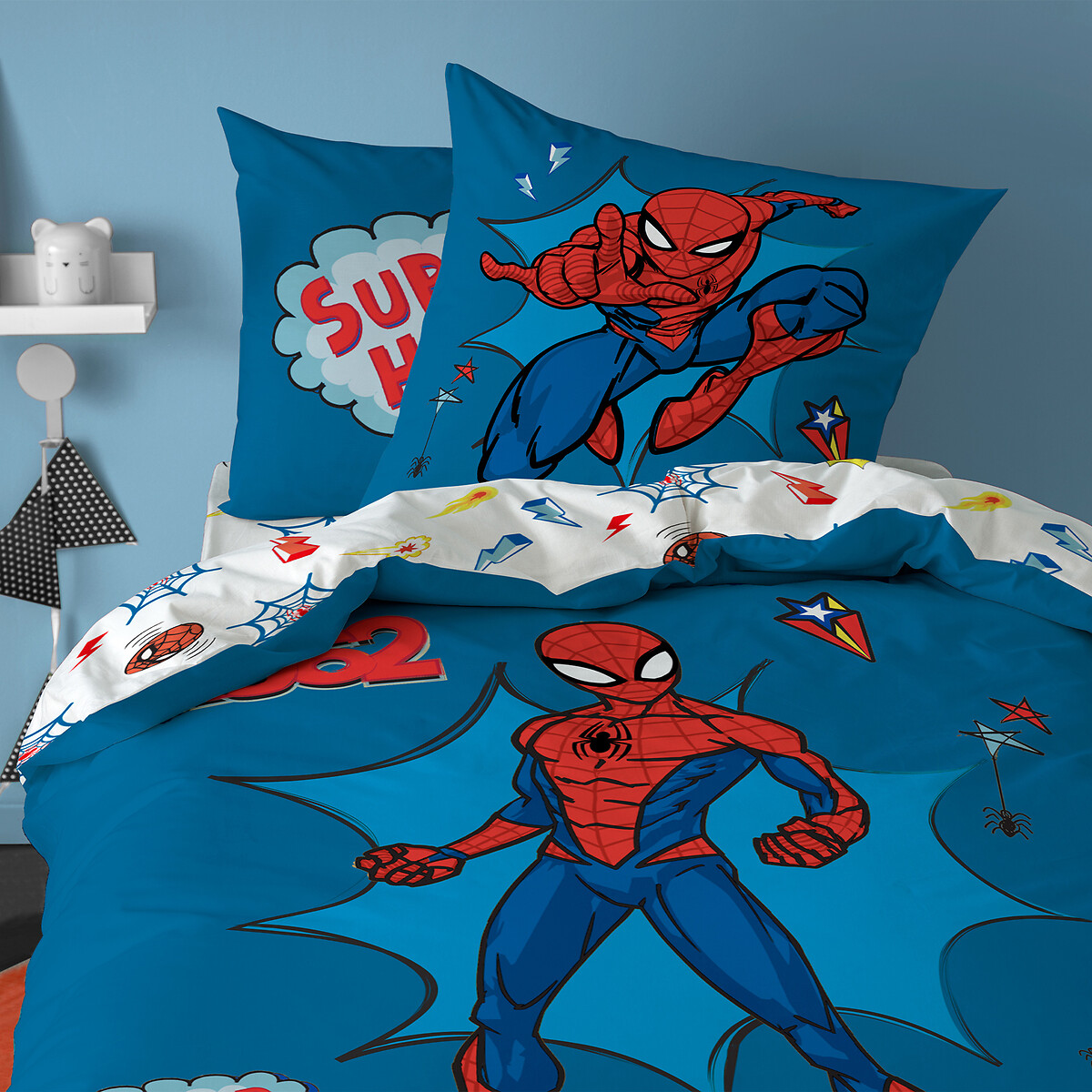 Parure de lit enfant, coton, taie carrée imprimé, SPIDER-MAN