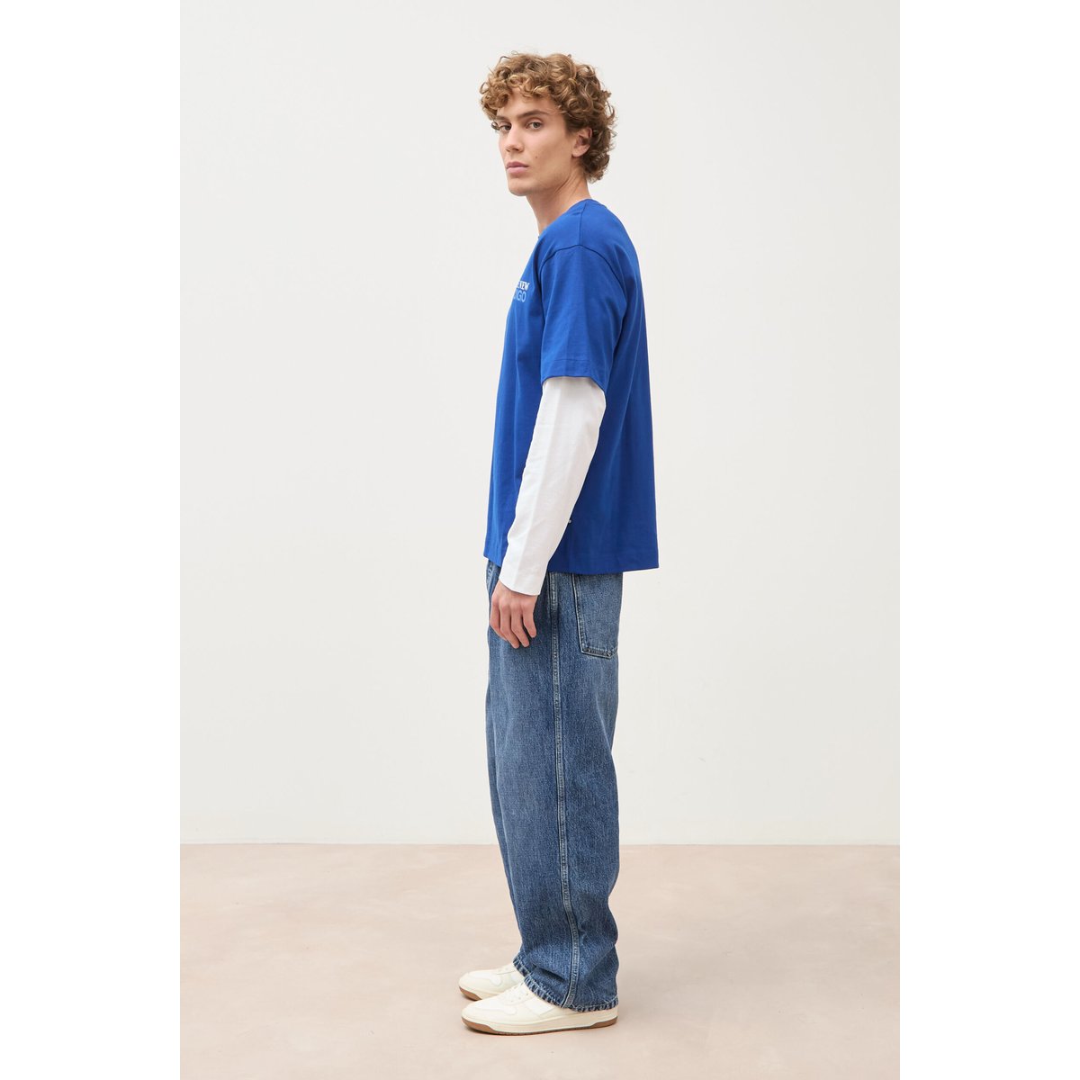 T-shirt ample en coton manches courtes bleu electrique, BONOBO