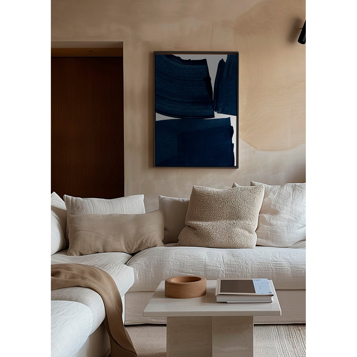 Toile avec cadre en bois, 50 x 70 cm bleu, HANNUN