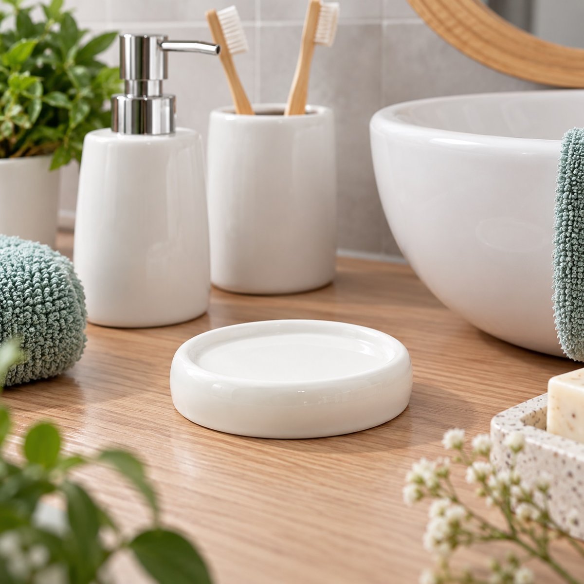 Porte savon en ceramique Bulle blanc, EDEN