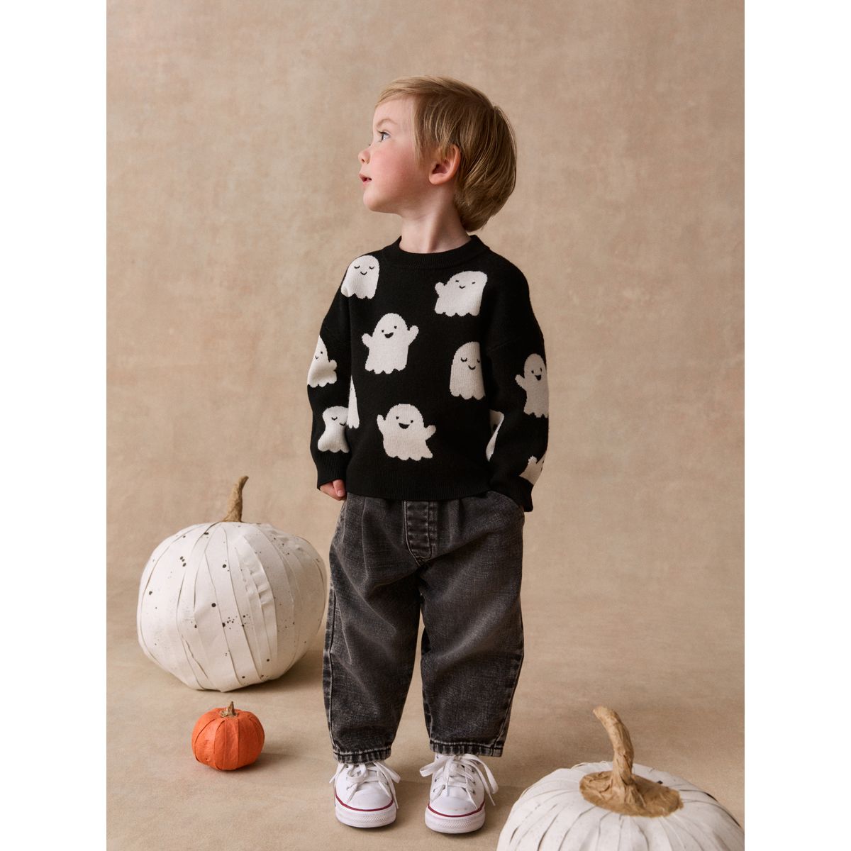 Pull ras du cou en maille halloween fantôme noir/blanc, NEXT