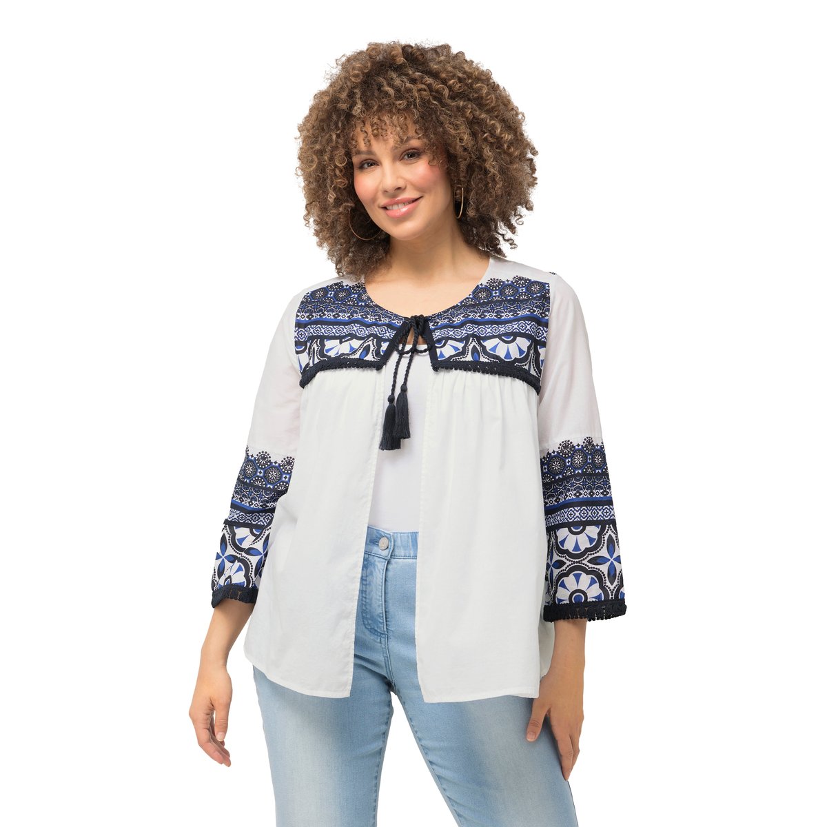Veste-chemisier avec franges. Silhouette blanc neige, ULLA POPKEN