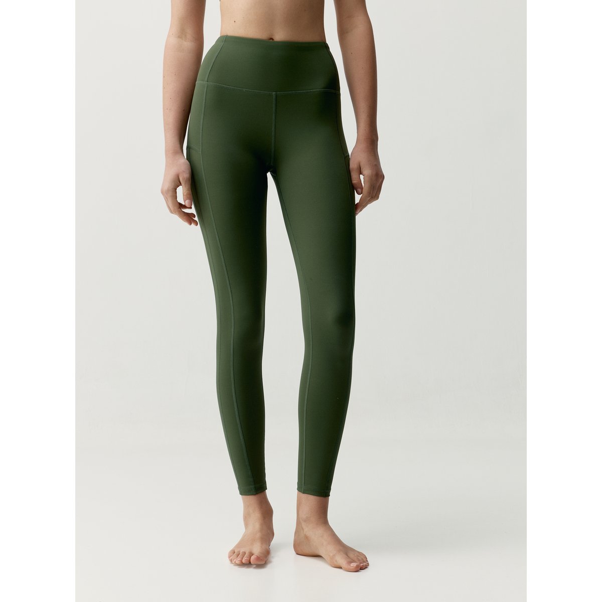 Legging de sport femme Asura Longueur longue taille haute double ceinture vert olive profond, BORN