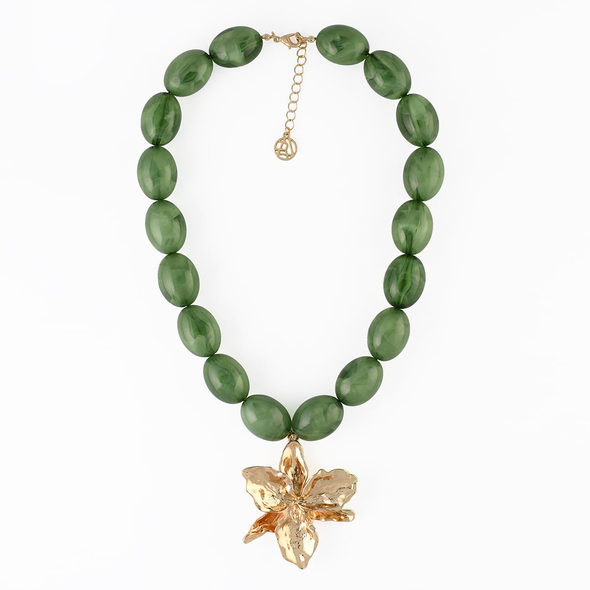 Collier perles vertes pendentif fleur vert, BALABOOSTE