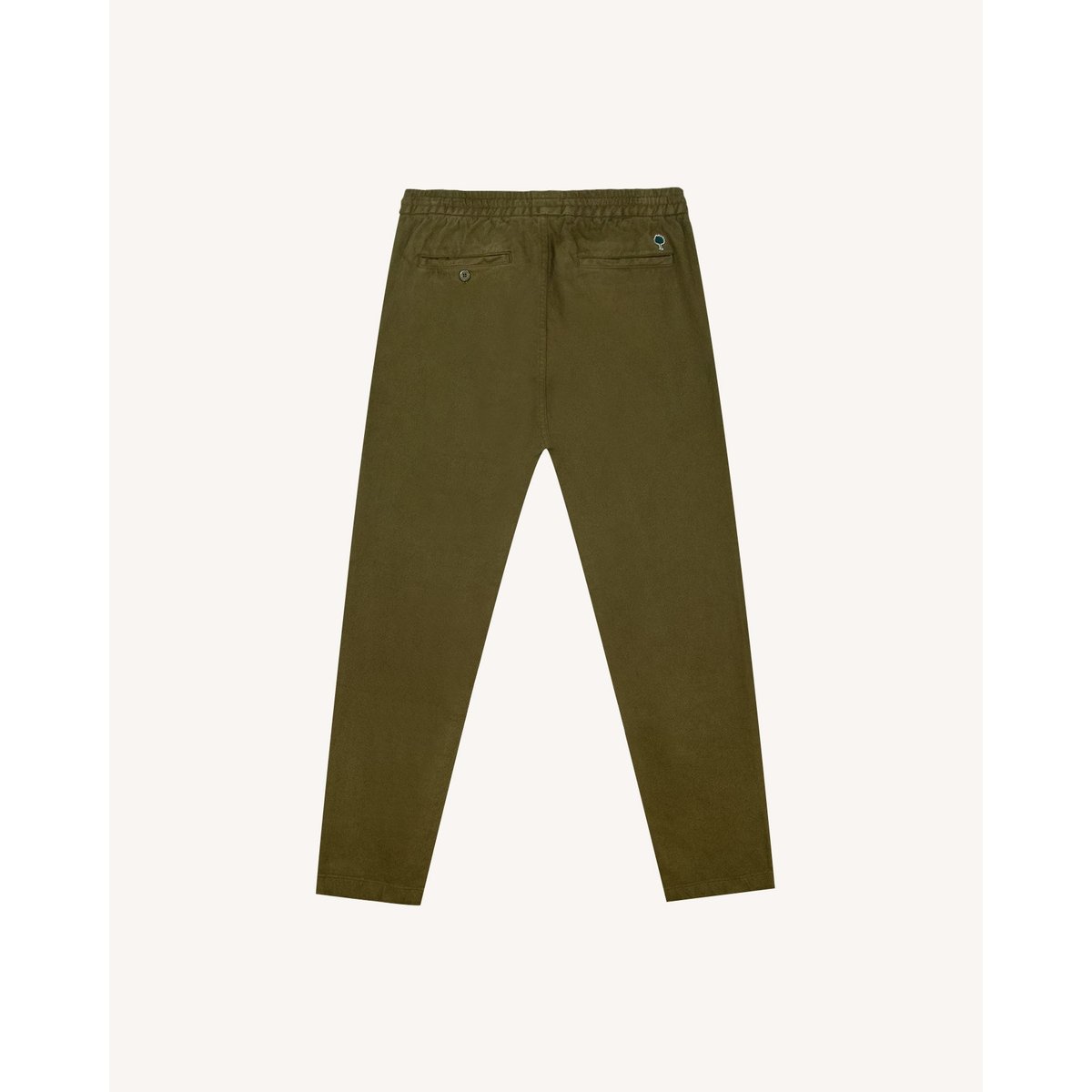 Pantalon élastique en tissu sergé vert olive foncé, FAGUO