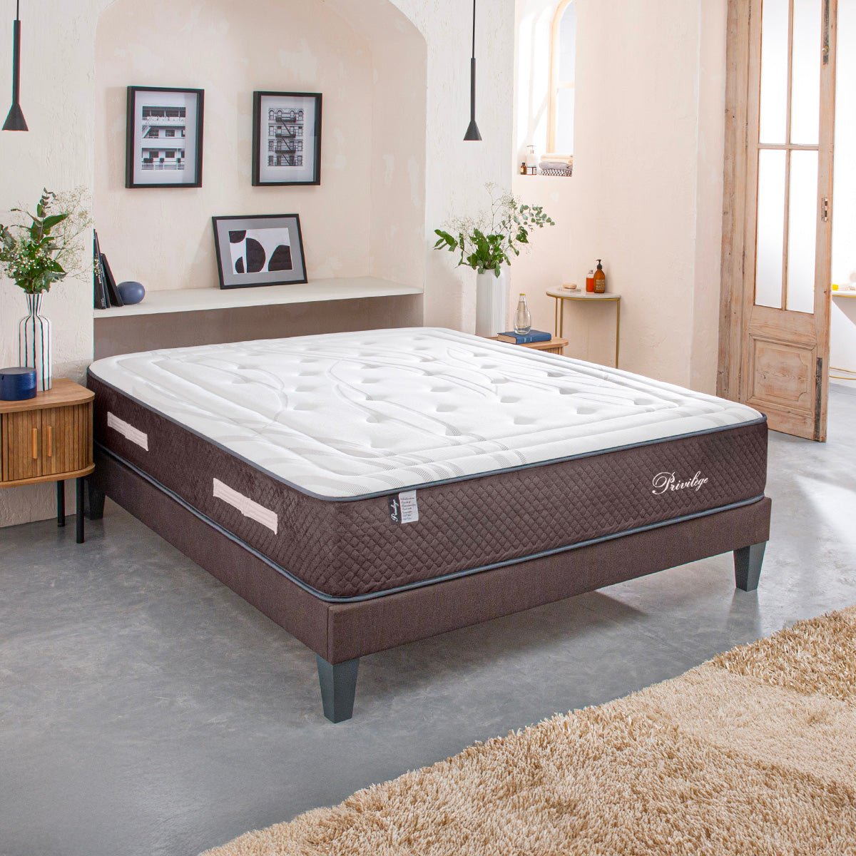 Ensemble Matelas Hybride PRIVILÈGE avec sommier blanc, BELLECOUR