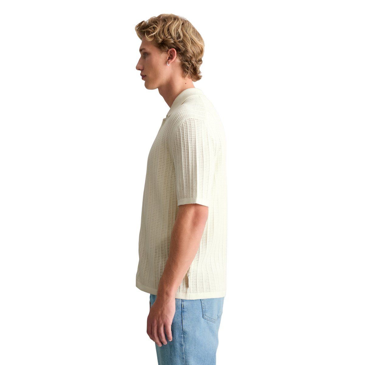 Veste en maille DfC à manches courtes style polo regular avec structure ajourée blanc, MARC O’POLO DENIM