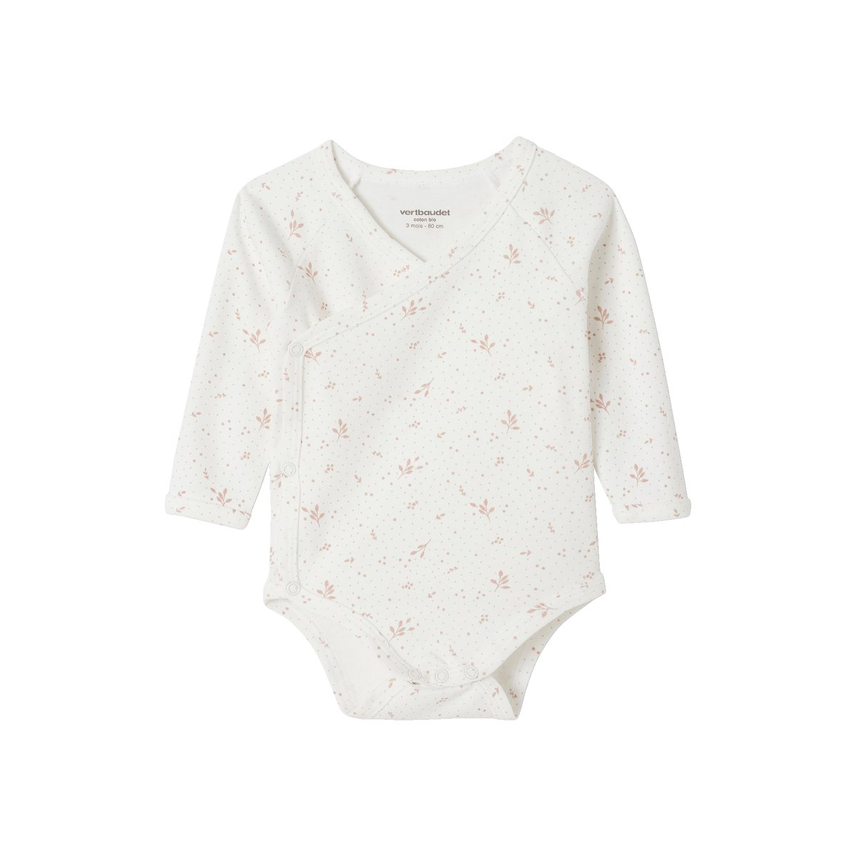 Lot 5 bodies "coeur" manches longues ouverture naissance en coton bio rose pâle, VERTBAUDET
