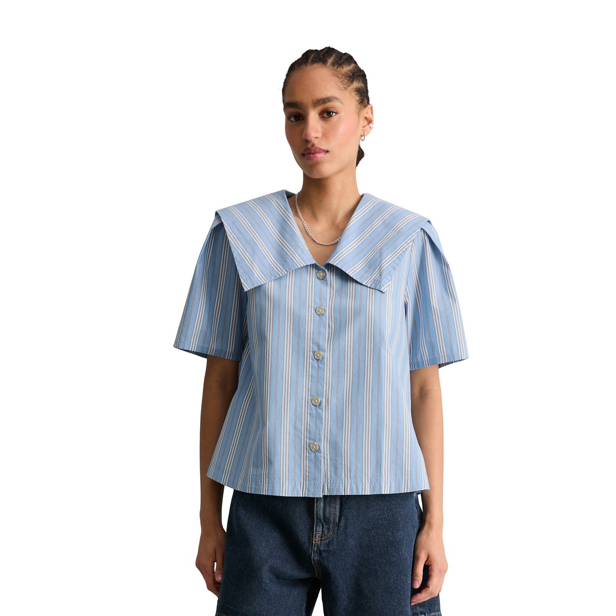Blouse de marin rayée relaxed en popeline Papertouch bleu, MARC O’POLO DENIM